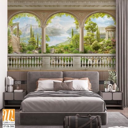 Mural of an Italian villa balcony with arches [WP-FVB-300]