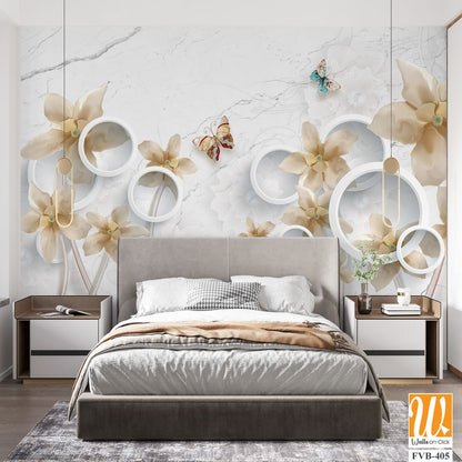 3D wall mural, with beige and cream-colored flowers [WP-FVB-405]