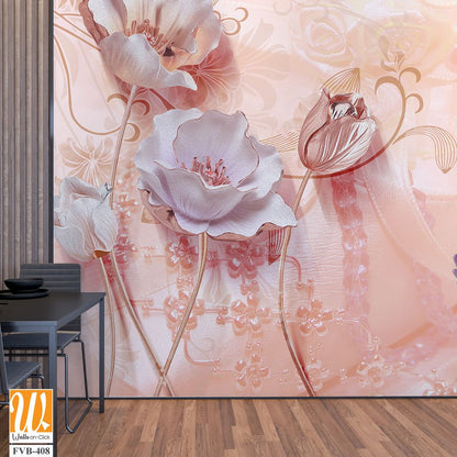 3D flowers and swans on a Light background Wallpaper [WP-FVB-408]