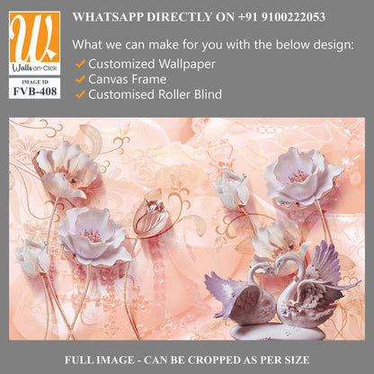 3D flowers and swans on a Light background Wallpaper [WP-FVB-408]