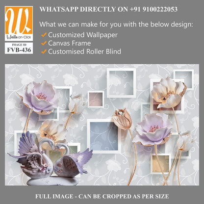 3D wallpaper with square frames and flying purple tulips [WP-FVB-436]