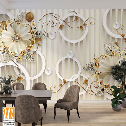 3D wall mural floral pattern with pearls Wallpaper [WP-FVB-446]