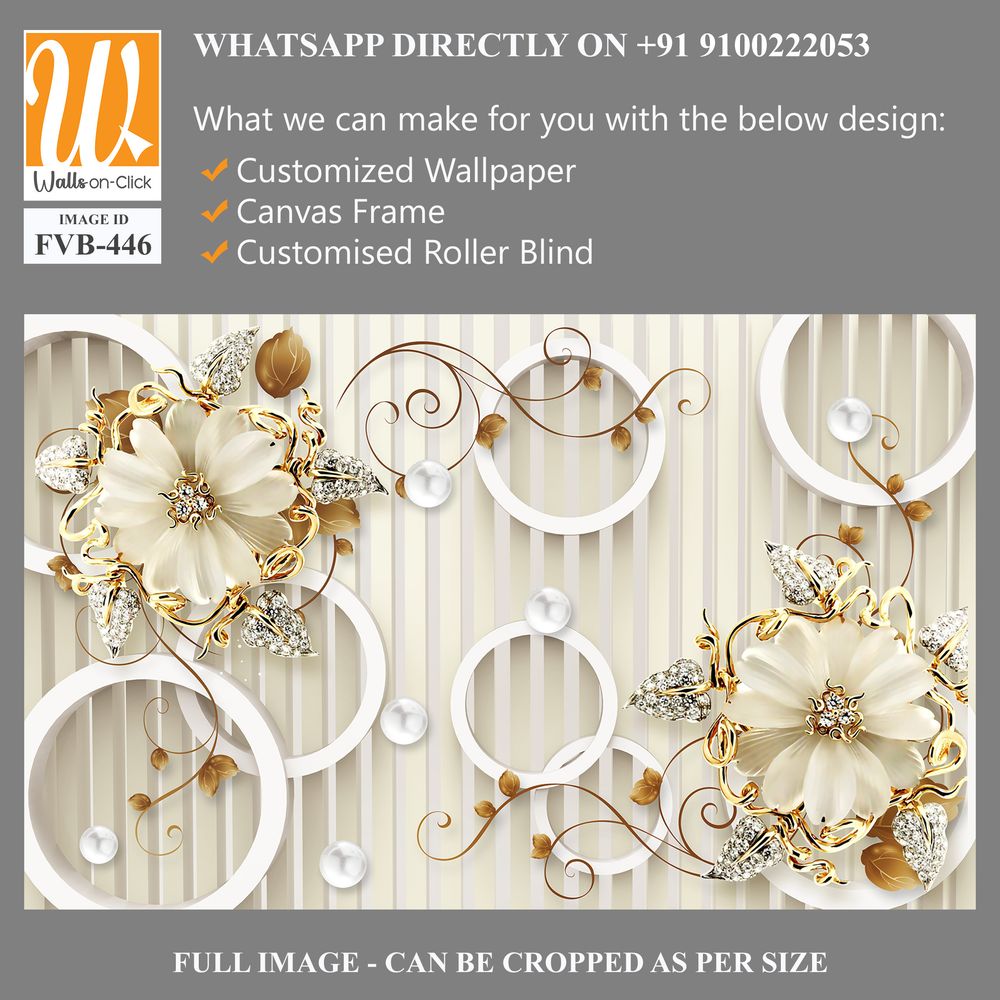 3D wall mural floral pattern with pearls Wallpaper [WP-FVB-446]