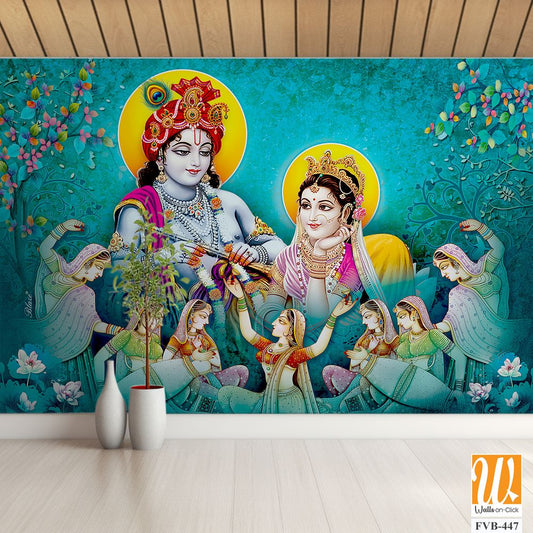 Lord Krishna playing the flute with beautiful Radha Wallpaper [WP-FVB-447]