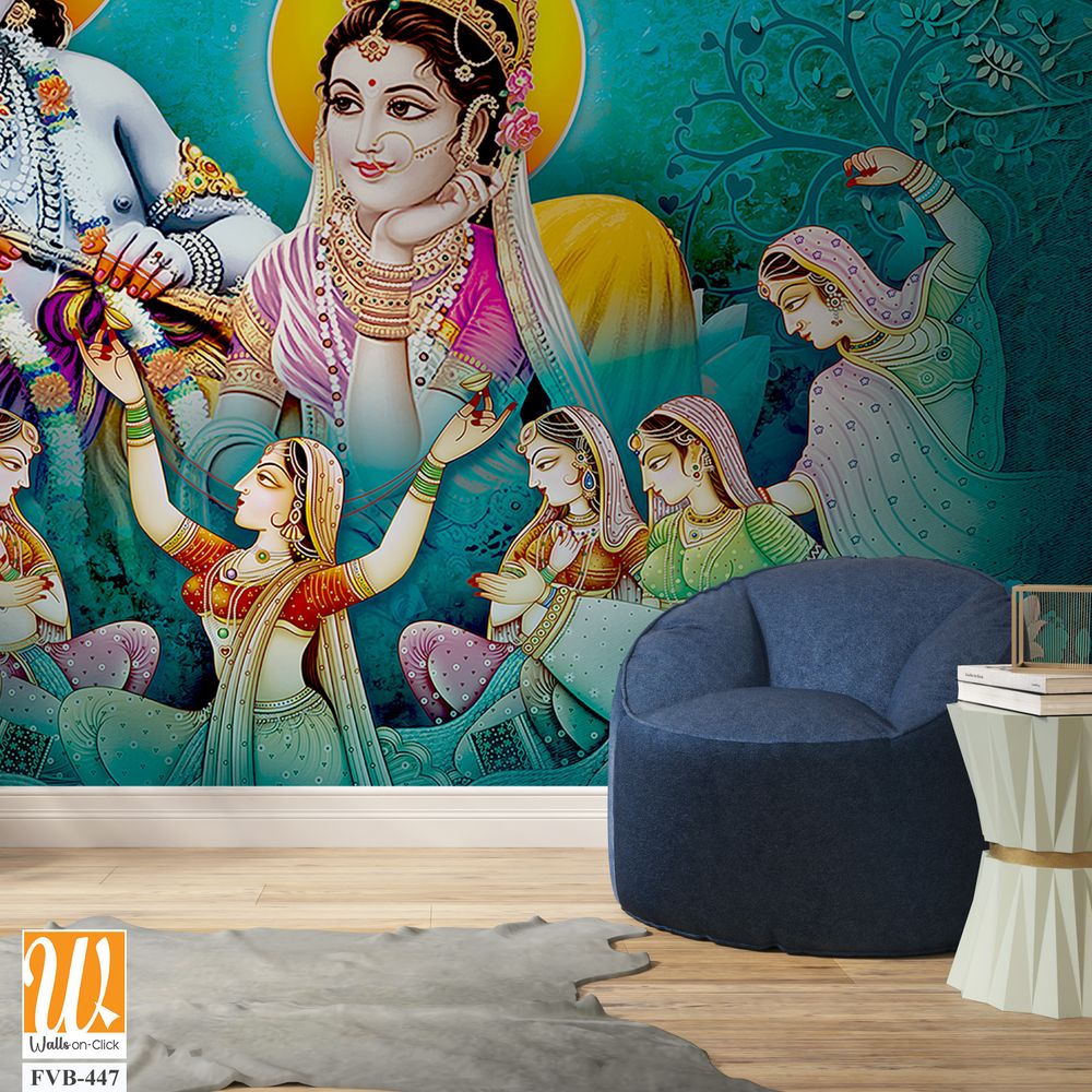 Lord Krishna playing the flute with beautiful Radha Wallpaper [WP-FVB-447]