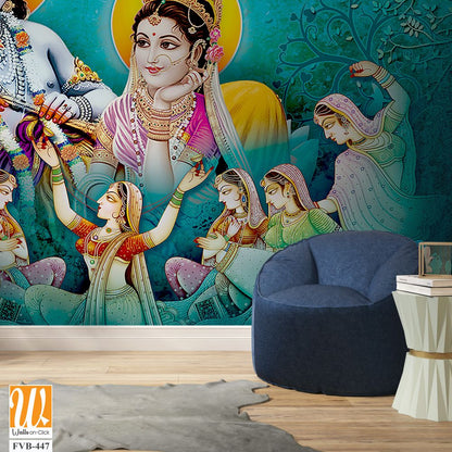 Lord Krishna playing the flute with beautiful Radha Wallpaper [WP-FVB-447]