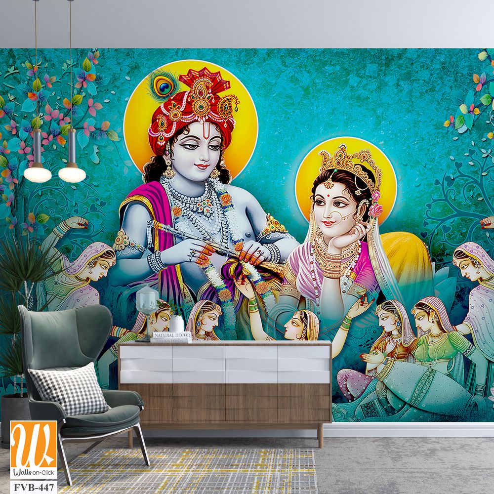 Lord Krishna playing the flute with beautiful Radha Wallpaper [WP-FVB-447]