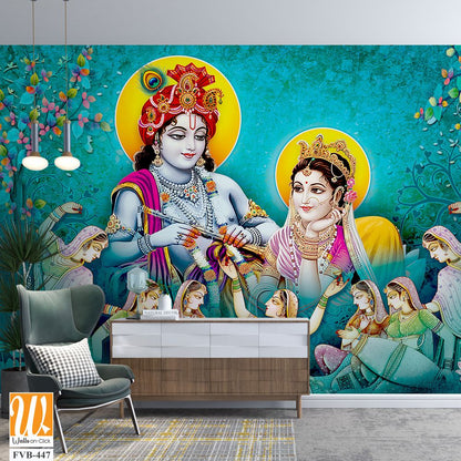 Lord Krishna playing the flute with beautiful Radha Wallpaper [WP-FVB-447]