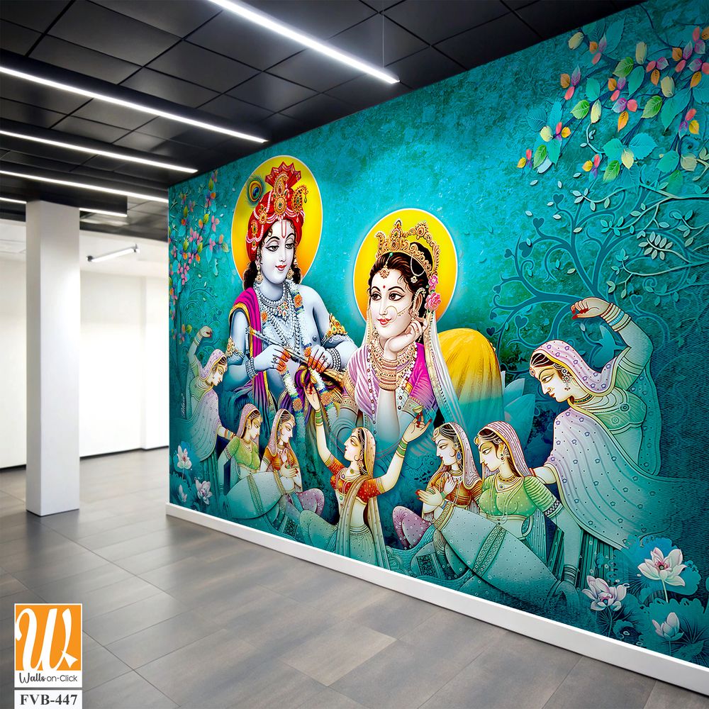 Lord Krishna playing the flute with beautiful Radha Wallpaper [WP-FVB-447]