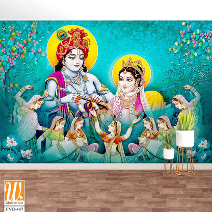 Lord Krishna playing the flute with beautiful Radha Wallpaper [WP-FVB-447]