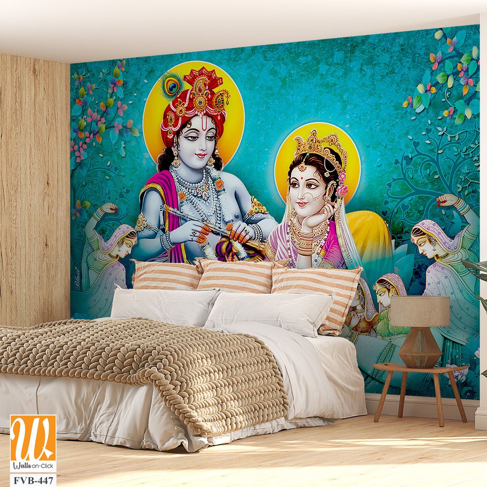 Lord Krishna playing the flute with beautiful Radha Wallpaper [WP-FVB-447]