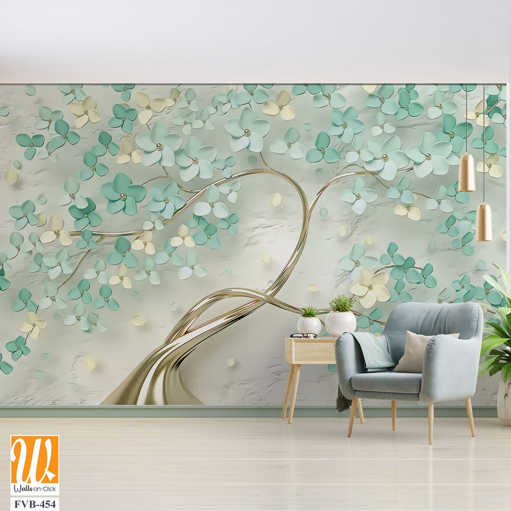 3D tree with mint green flowers on a light background Wallpaper [WP-FVB-454]