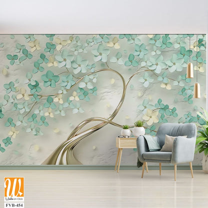 3D tree with mint green flowers on a light background Wallpaper [WP-FVB-454]