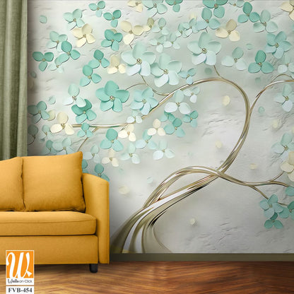 3D tree with mint green flowers on a light background Wallpaper [WP-FVB-454]