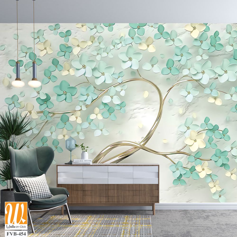 3D tree with mint green flowers on a light background Wallpaper [WP-FVB-454]