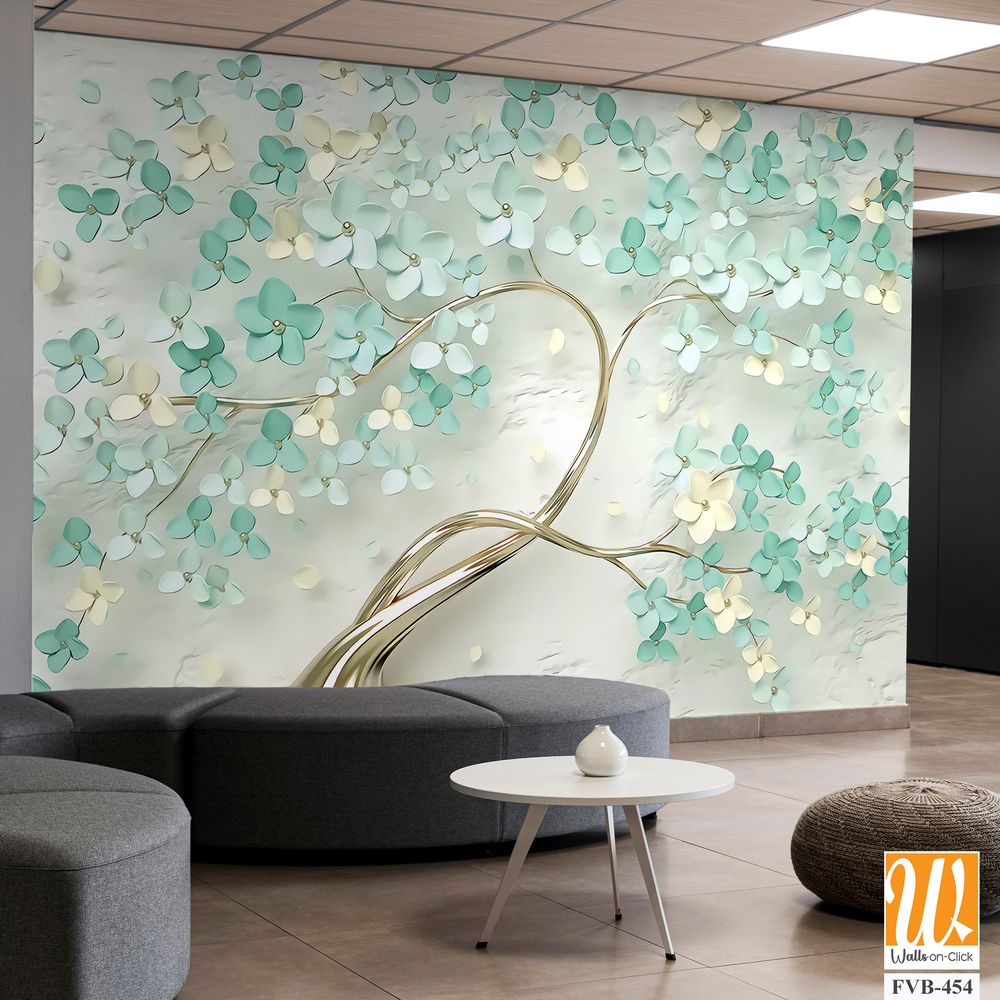 3D tree with mint green flowers on a light background Wallpaper [WP-FVB-454]