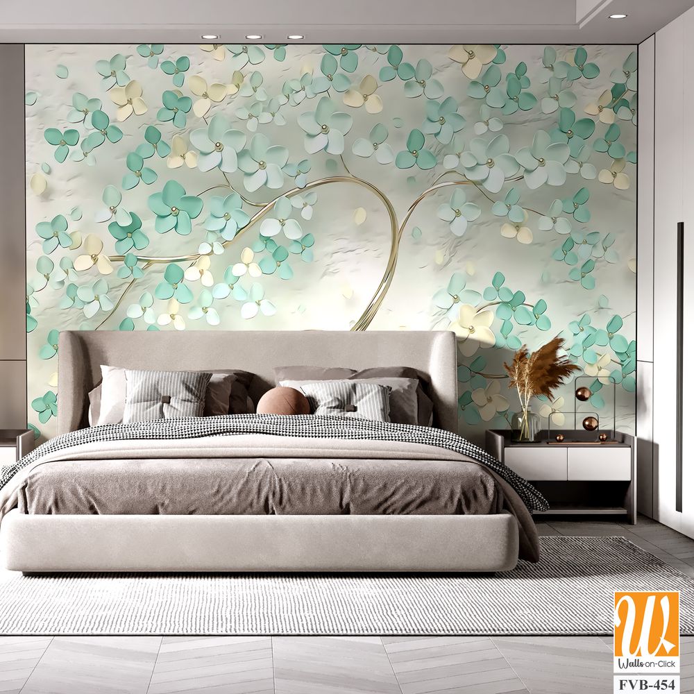 3D tree with mint green flowers on a light background Wallpaper [WP-FVB-454]