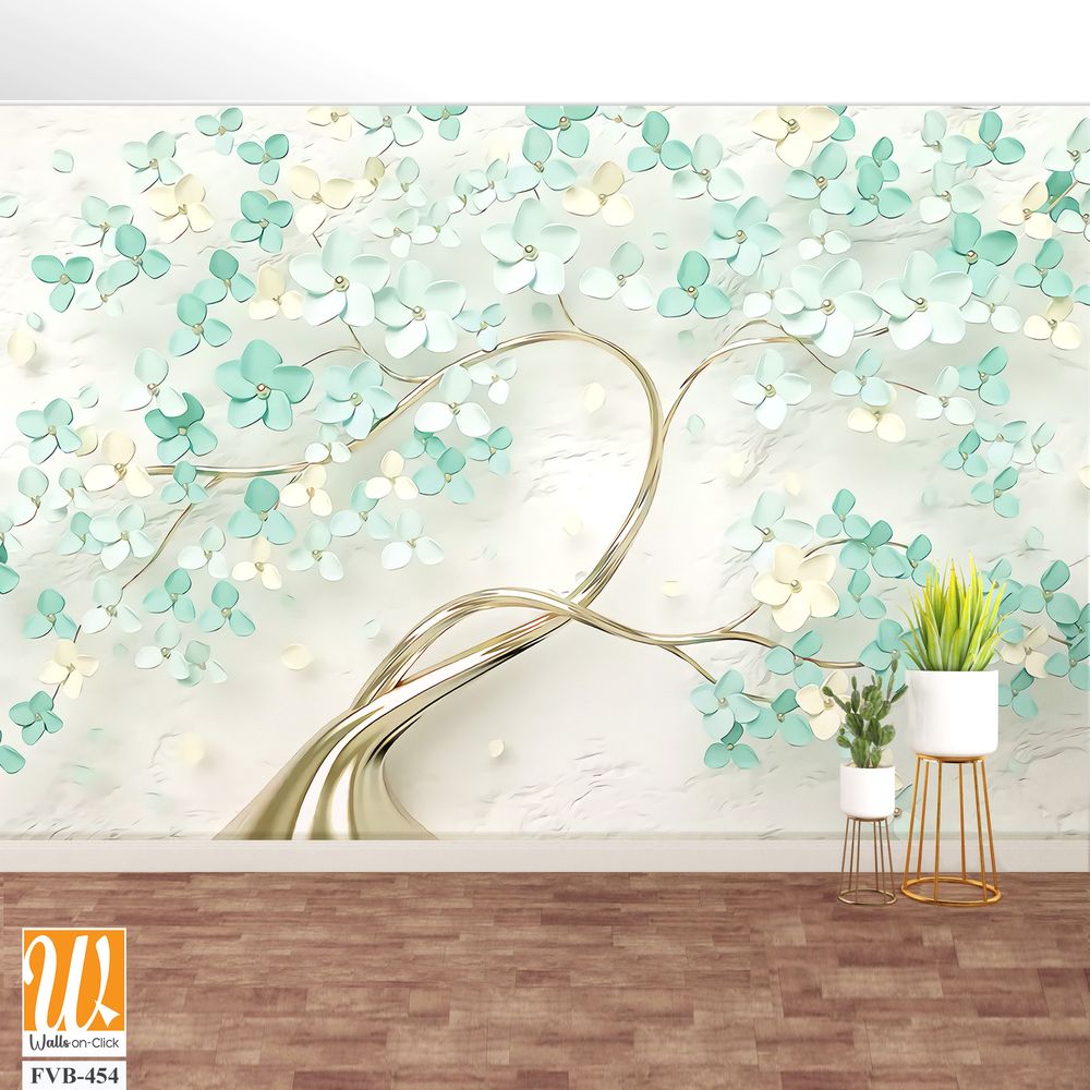 3D tree with mint green flowers on a light background Wallpaper [WP-FVB-454]