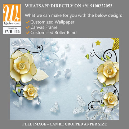 3D yellow roses and butterflies Wallpaper [WP-FVB-466]