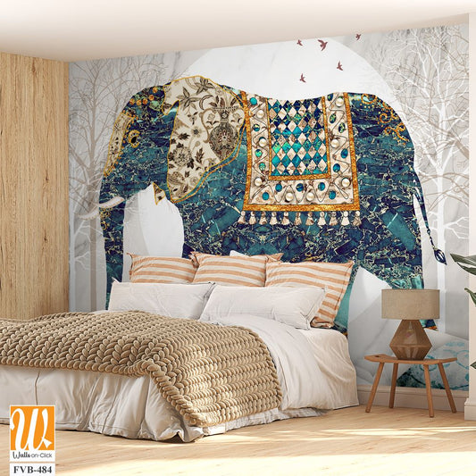 Beautiful elephant in patchwork art Wallpaper [WP-FVB-484]