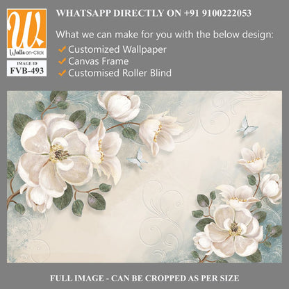 3D floral wallpaper with magnolia flowers and butterflies [WP-FVB-493]