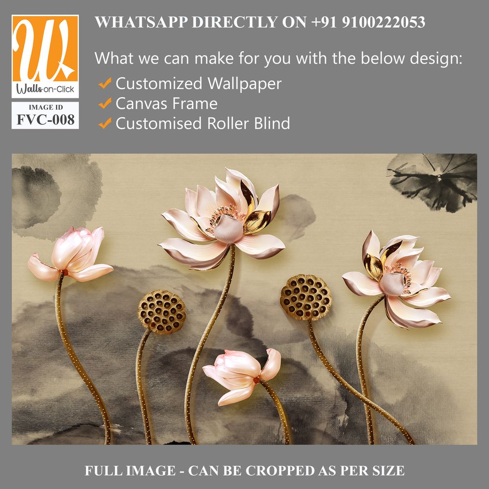 3D lotus flowers with gold accents Wallpaper [WP-FVC-008]