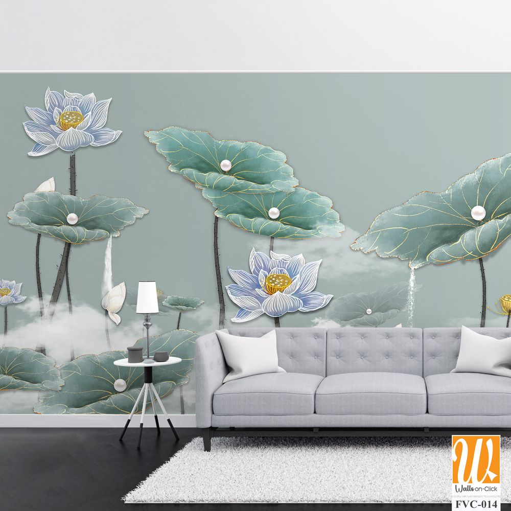 Lotus pond with large lotus leaves and flowers Wallpaper [WP-FVC-014]