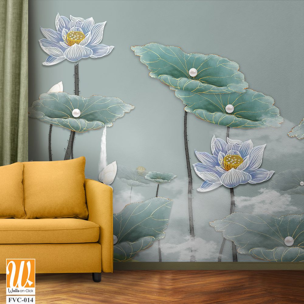 Lotus pond with large lotus leaves and flowers Wallpaper [WP-FVC-014]