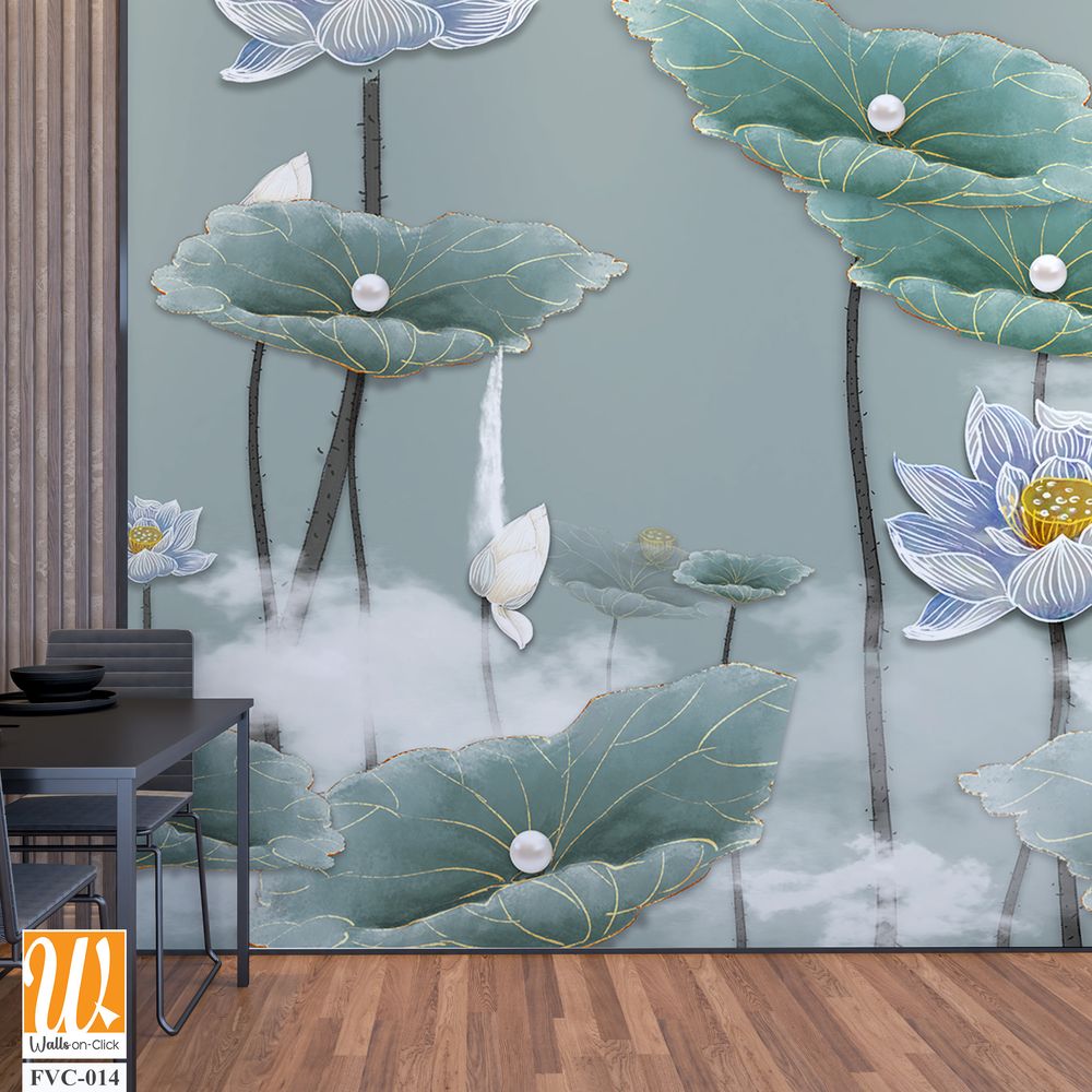 Lotus pond with large lotus leaves and flowers Wallpaper [WP-FVC-014]