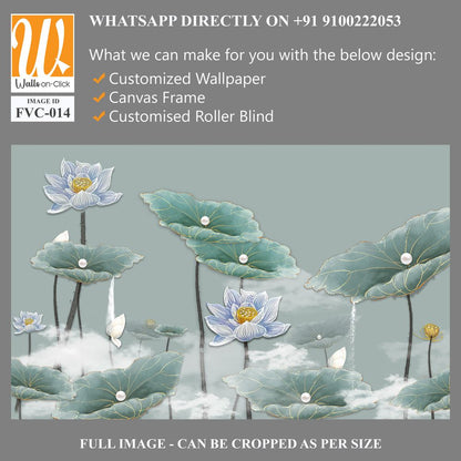 Lotus pond with large lotus leaves and flowers Wallpaper [WP-FVC-014]