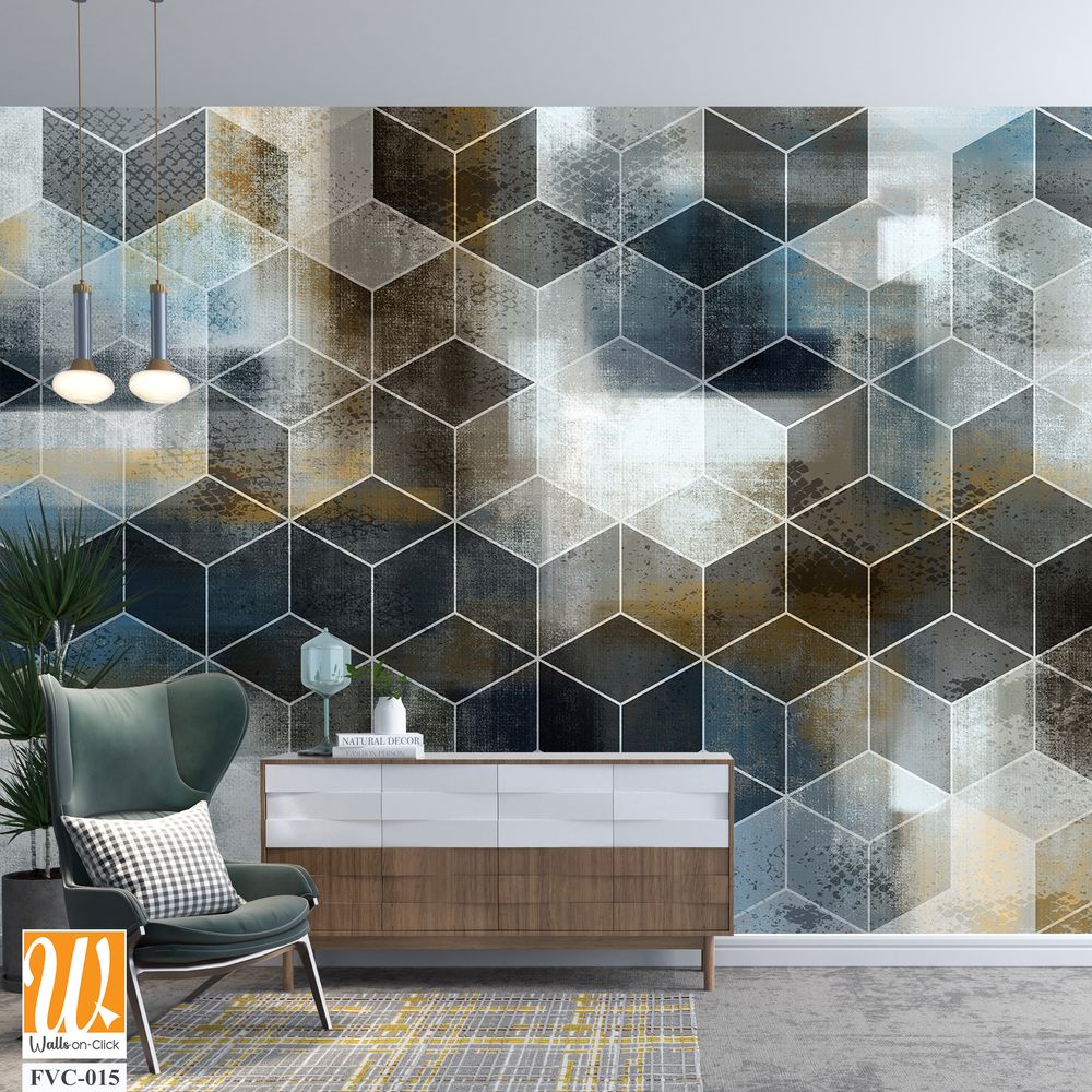 Abstract geometric pattern with hexagons and cubes Wallpaper [WP-FVC-015]