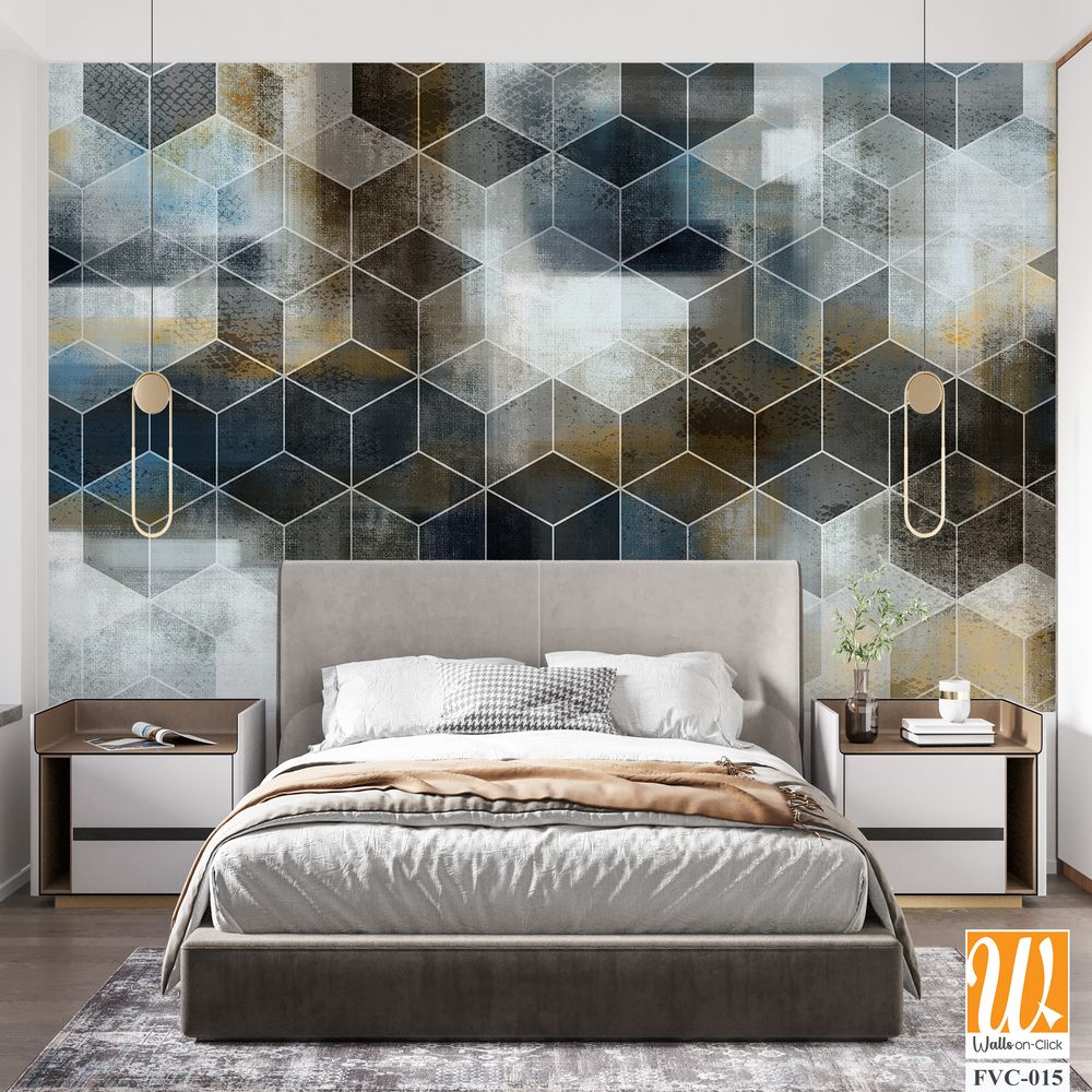 Abstract geometric pattern with hexagons and cubes Wallpaper [WP-FVC-015]