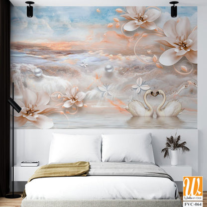 Fantasy view with swans and flowers Wallpaper [WP-FVC-064]