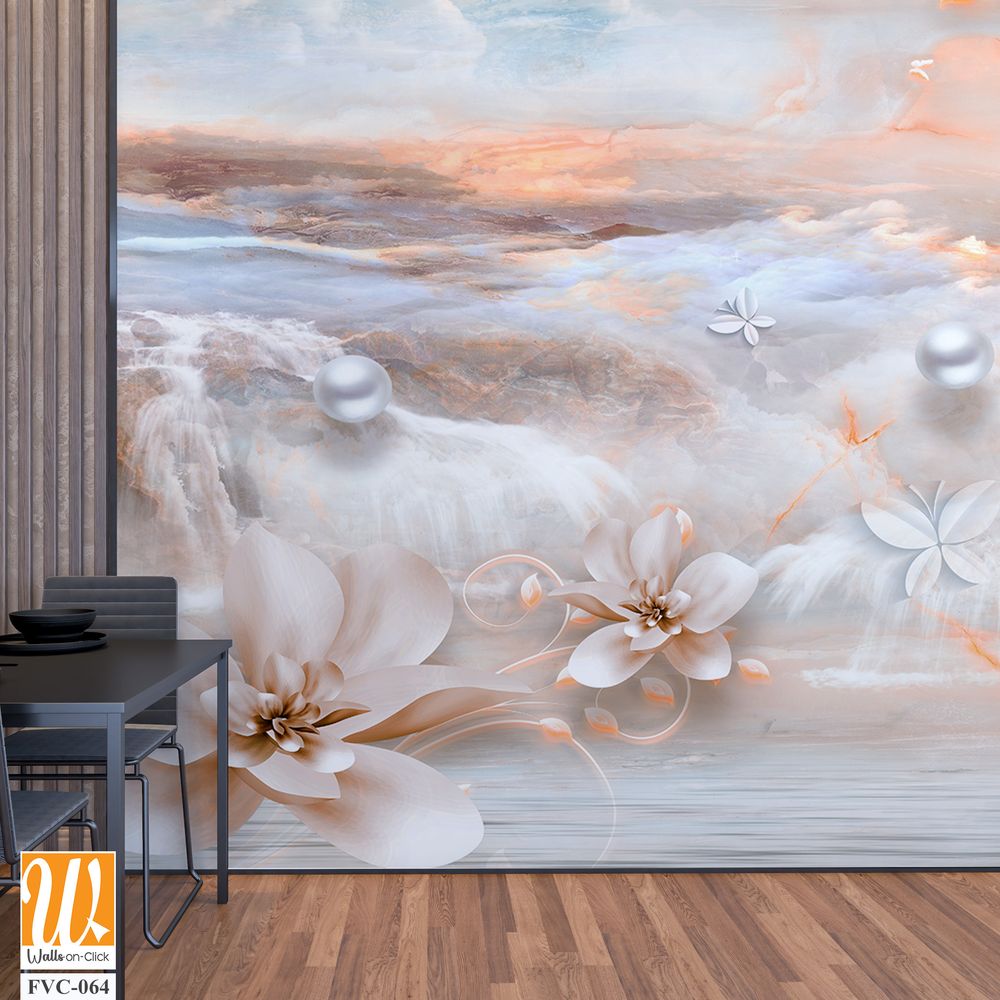 Fantasy view with swans and flowers Wallpaper [WP-FVC-064]