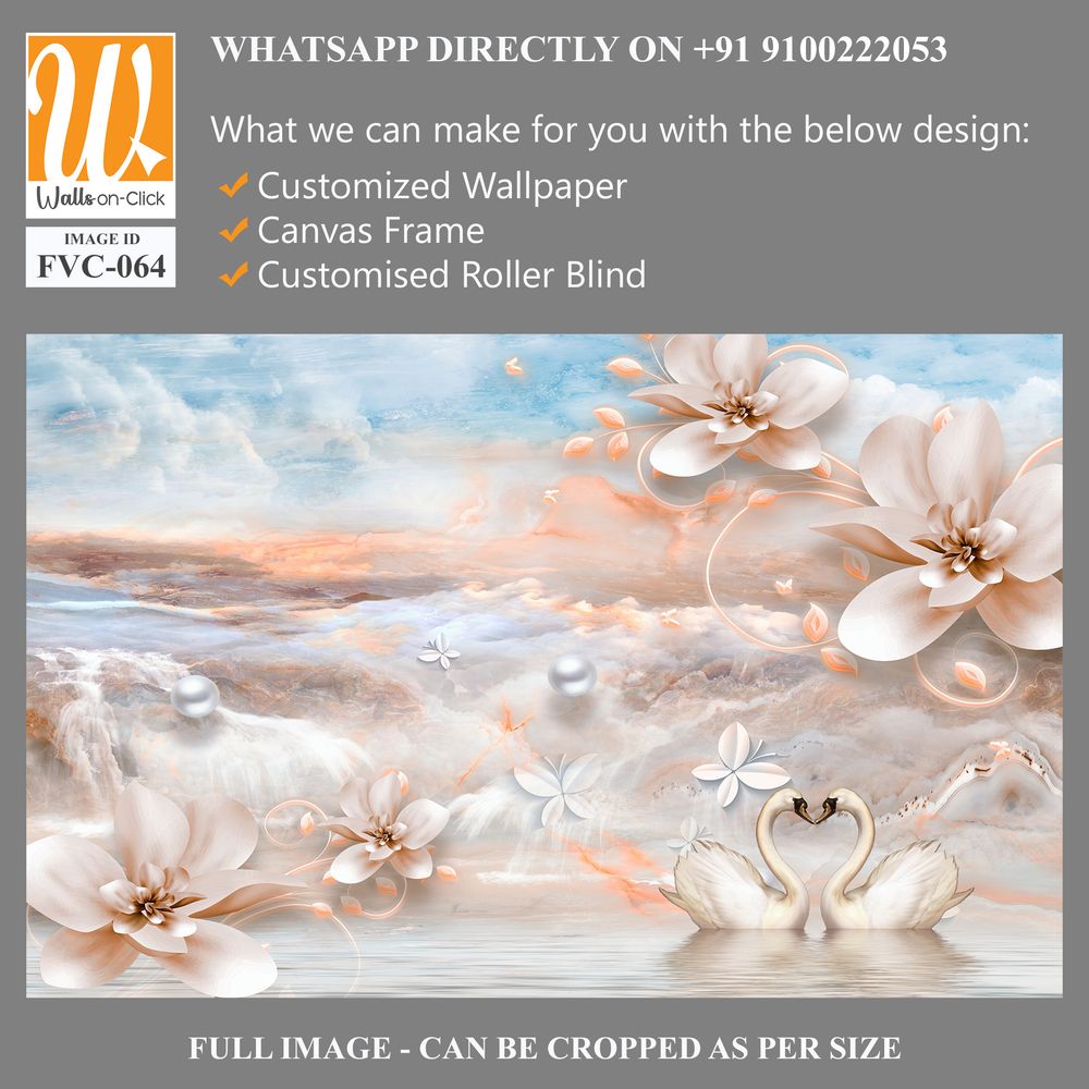 Fantasy view with swans and flowers Wallpaper [WP-FVC-064]