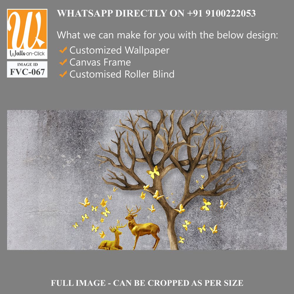 3D deer and tree with yellow butterflies Wallpaper [WP-FVC-067]