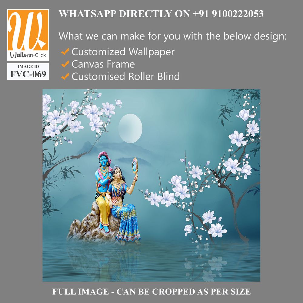 Lord Krishna with beautiful Radha on the stone in water Wallpaper [WP-FVC-069]