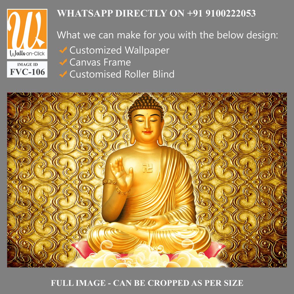 Golden Buddha with a golden patterned background Wallpaper [WP-FVC-106]