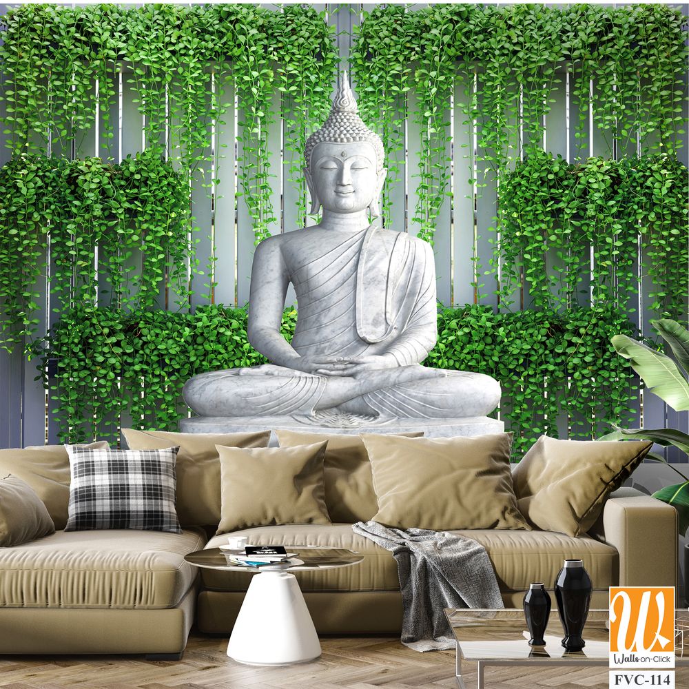 White Buddha statue sitting on a pedestal Wallpaper [WP-FVC-114]