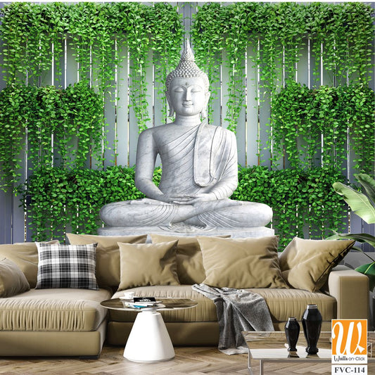 White Buddha statue sitting on a pedestal Wallpaper [WP-FVC-114]