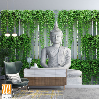 White Buddha statue sitting on a pedestal Wallpaper [WP-FVC-114]