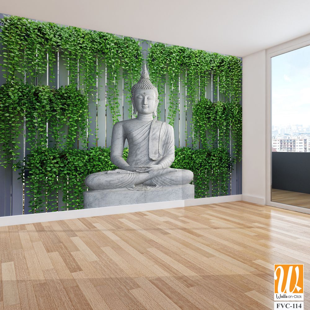 White Buddha statue sitting on a pedestal Wallpaper [WP-FVC-114]