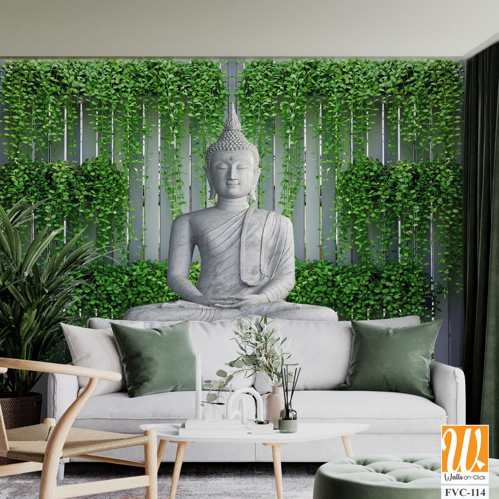 White Buddha statue sitting on a pedestal Wallpaper [WP-FVC-114]