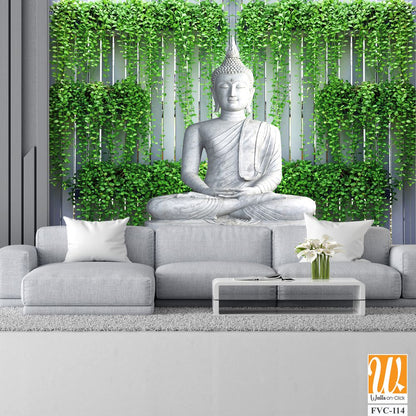 White Buddha statue sitting on a pedestal Wallpaper [WP-FVC-114]