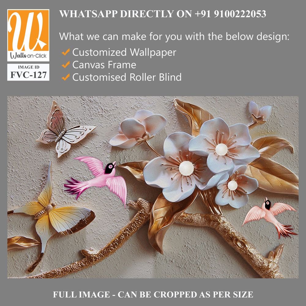 3D sculpture of flowers and birds Wallpaper [WP-FVC-127]