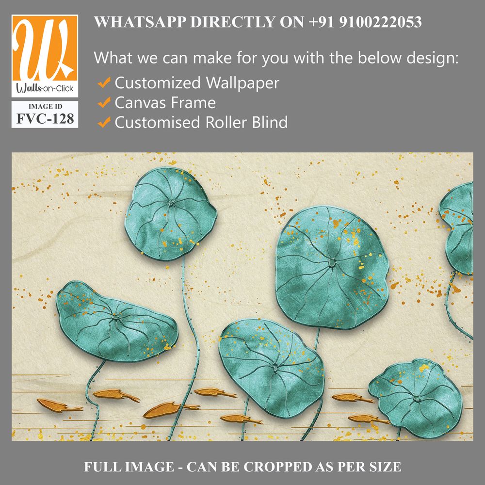 Watercolor painting of teal lotus leaves and goldfish Wallpaper [WP-FVC-128]