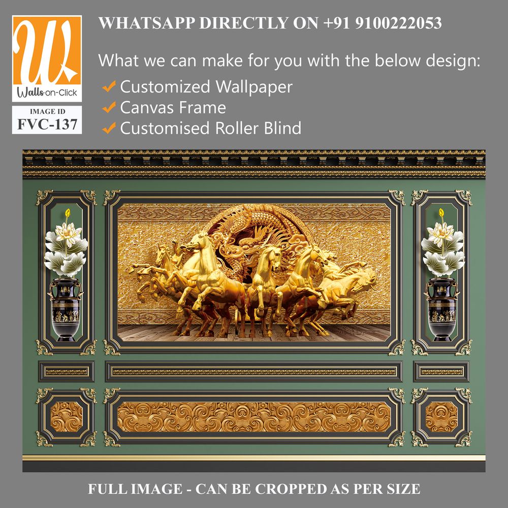 Golden decoration with 7 horses sculpture Wallpaper [WP-FVC-137]