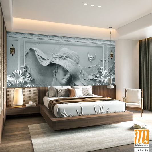 Wall murals A sculpture of a woman in a hat Wallpaper [WP-FVC-145]