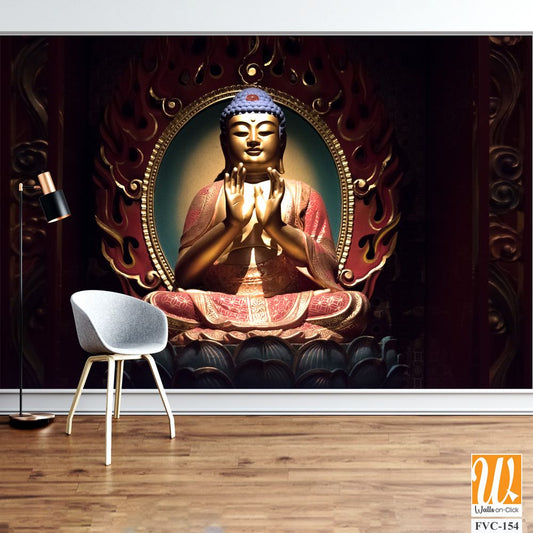 Buddha statue in the centre of an oval frame Wallpaper [WP-FVC-154]