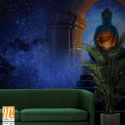 Buddha meditating on top of glowing blue steps Wallpaper [WP-FVC-163]